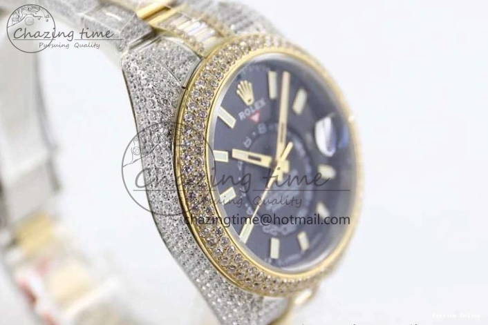 0203 Effortless Diamond Skydweller SS YG TWF Best Edition Black Dial on SS YG Bracelet Asian 23J to 2343